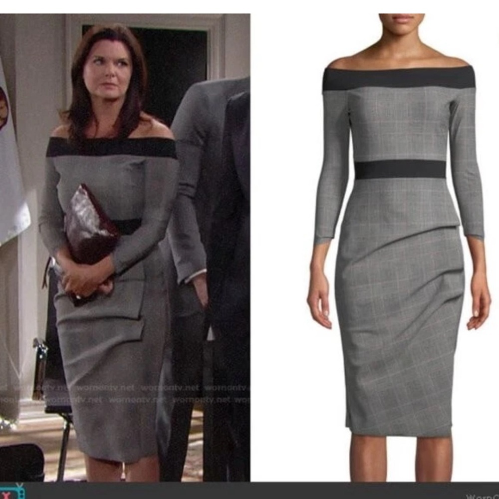 Chiara Boni office work  outfit women Prince of Wales Plaid Bodycon Dress sz 8